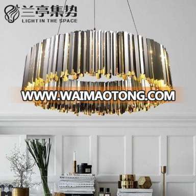 2018 Hot Sale Unique Modern Design Crystal Stainless Slice Circle LED Chandelier Pendant Pending Lighting