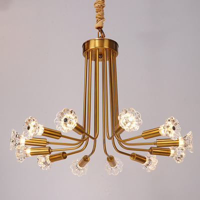 China crystal led pendant light hotel living room gold art chandelier